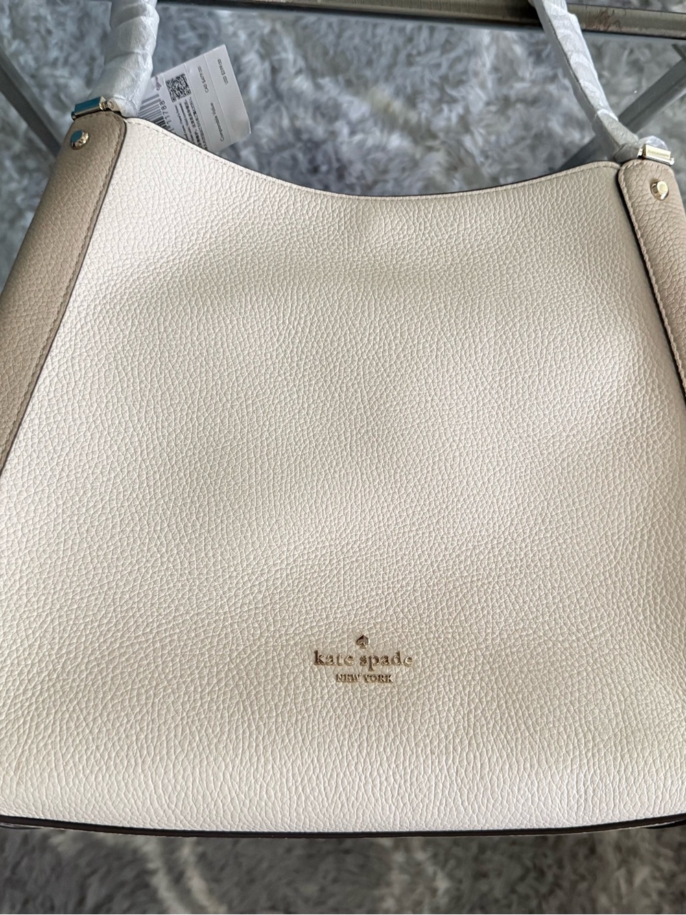 kate spade Pebbled Leather Shoulder Bag in Cream and Tan